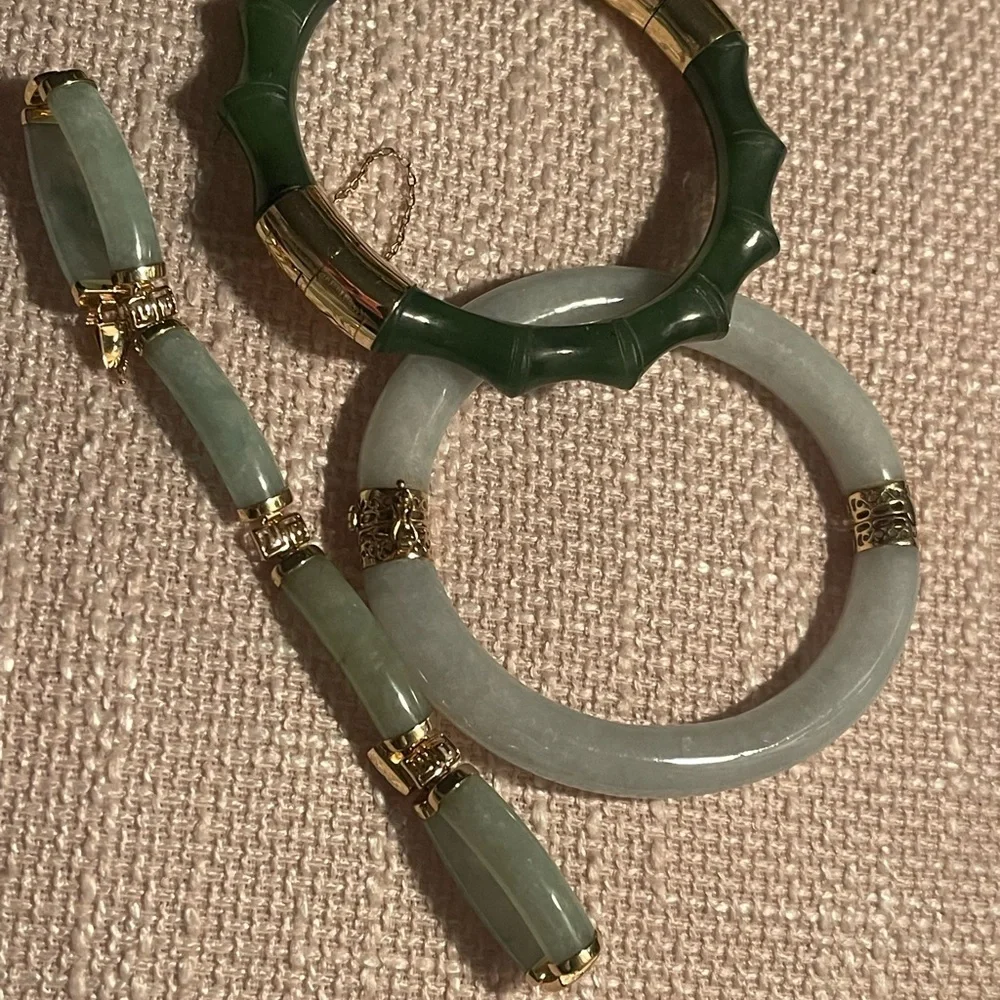 Bundle 3 jade 14k gold natural genuine jade state sale - Picture 4 of 9